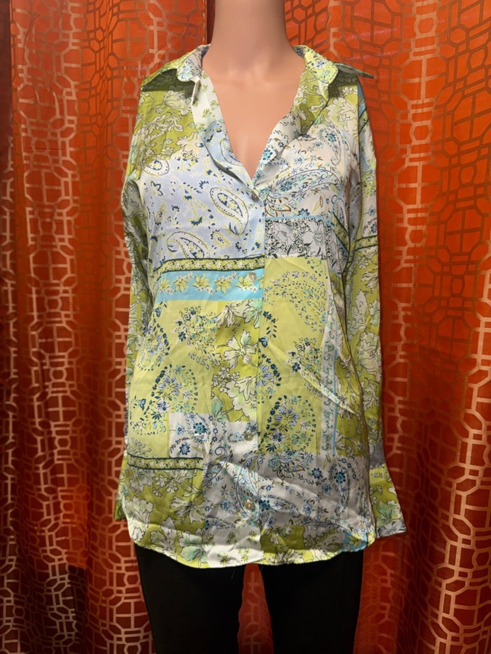 Zara Printed Button Up Top Womens Medium